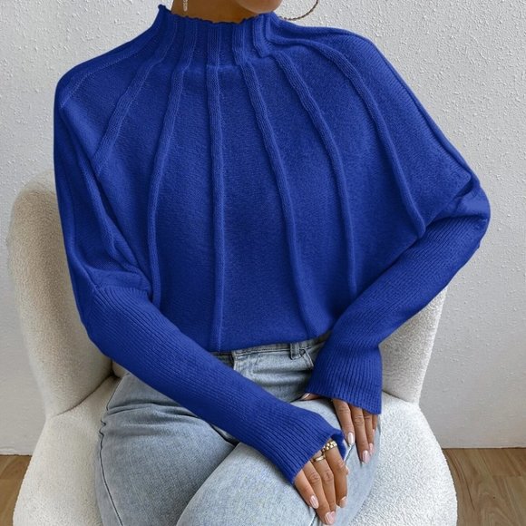 Blue Womens Batwing Sleeve Sweater - Picture 4 of 4